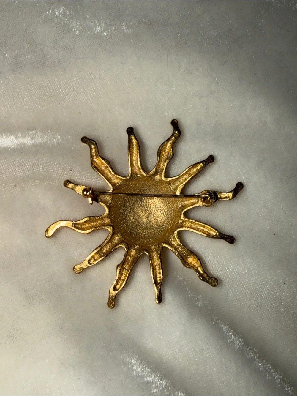 Vintage Anne Klein Sun Face Gold Brooch